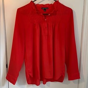 J. Crew bright red ruffled neck blouse